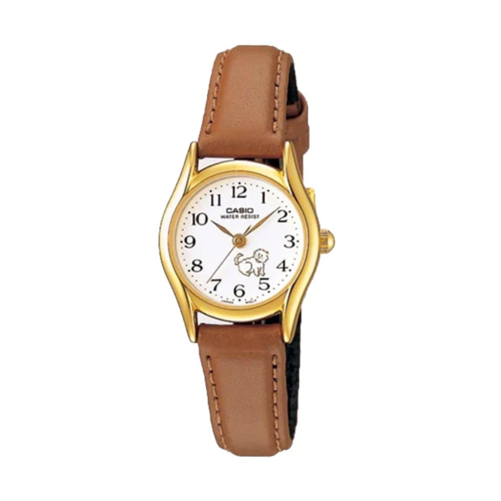 Casio Reloj Casual Correa De Cuero Para Damas Light Brown