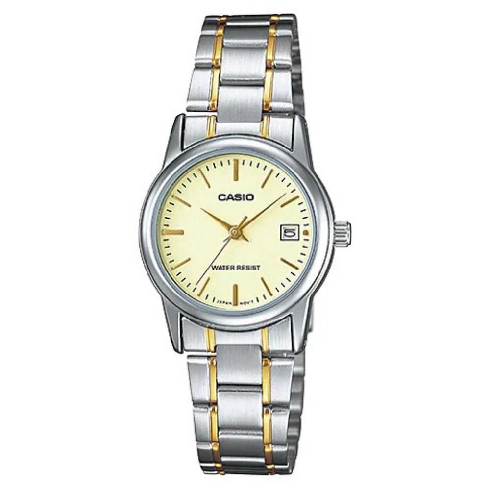 Casio Reloj Casual Correa De Acero Inoxidable Para Dama Silver & Gold