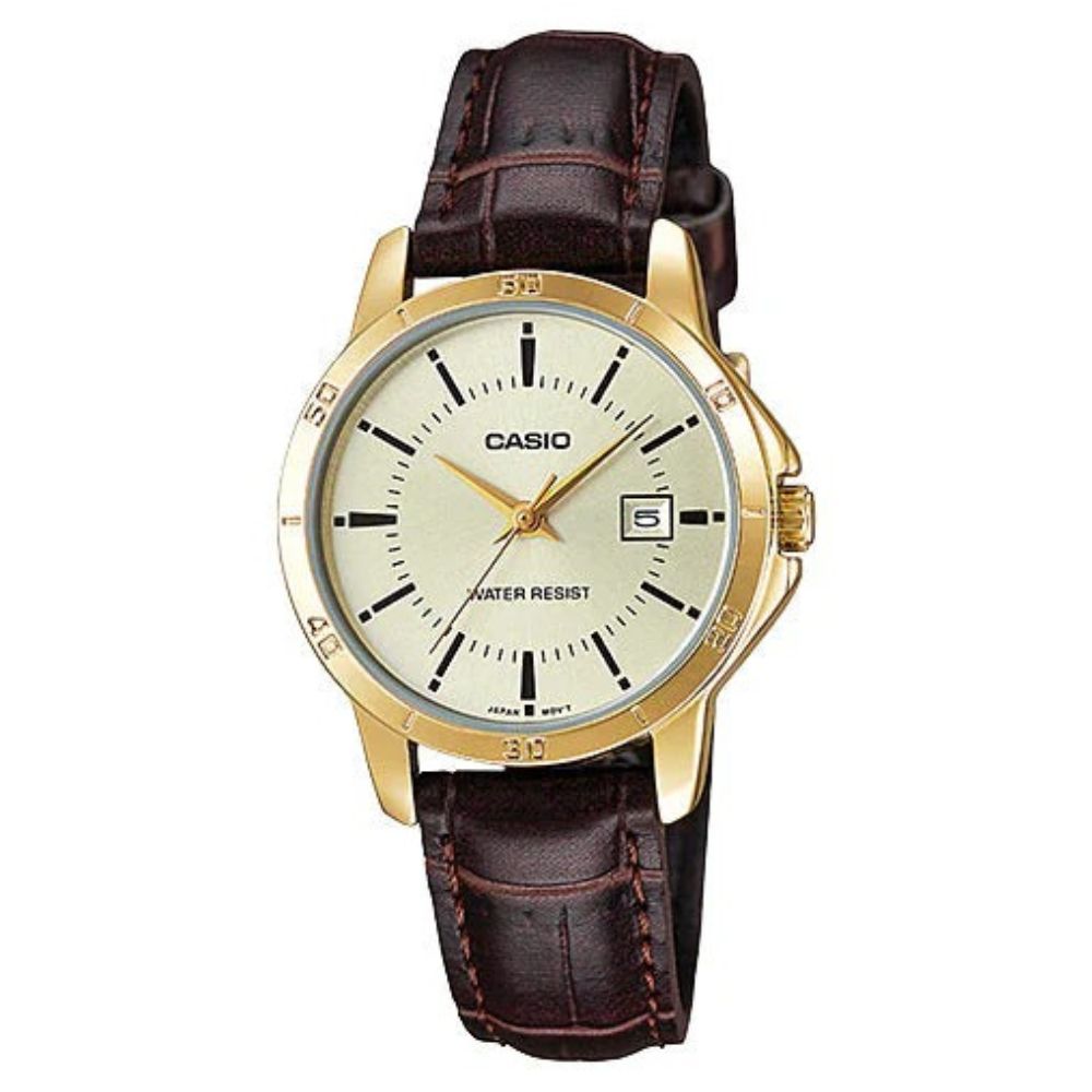 Casio Reloj Casual Correa De Cuero Para Dama Brown