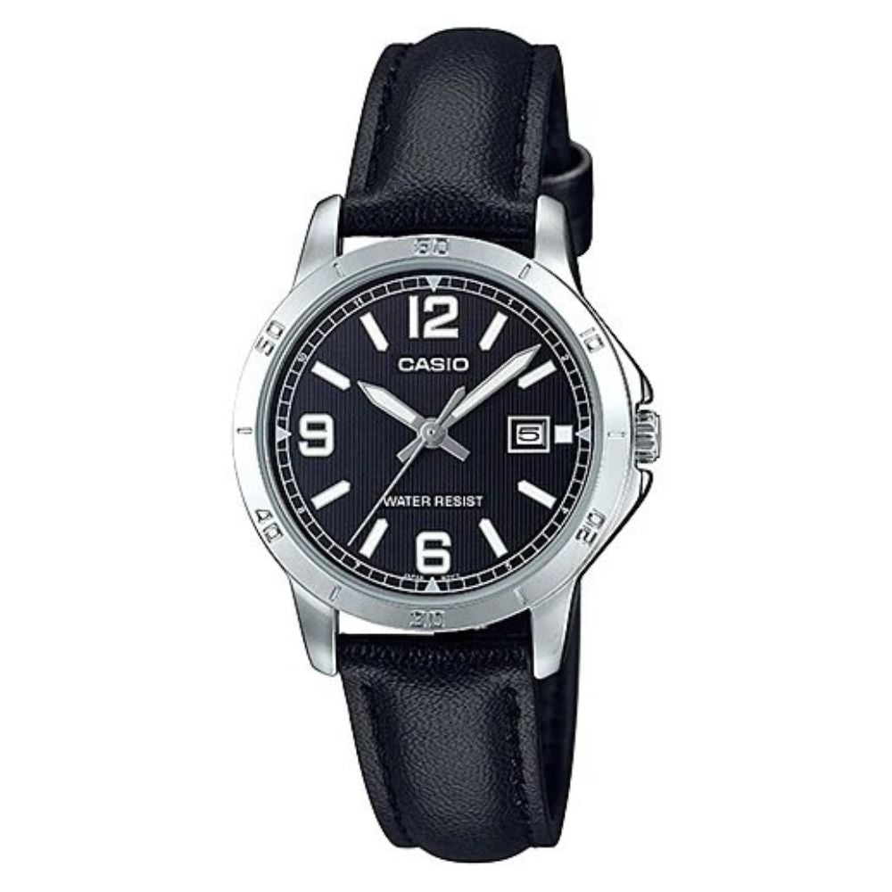 Casio Reloj Casual Correa De Cuero Para Dama Black