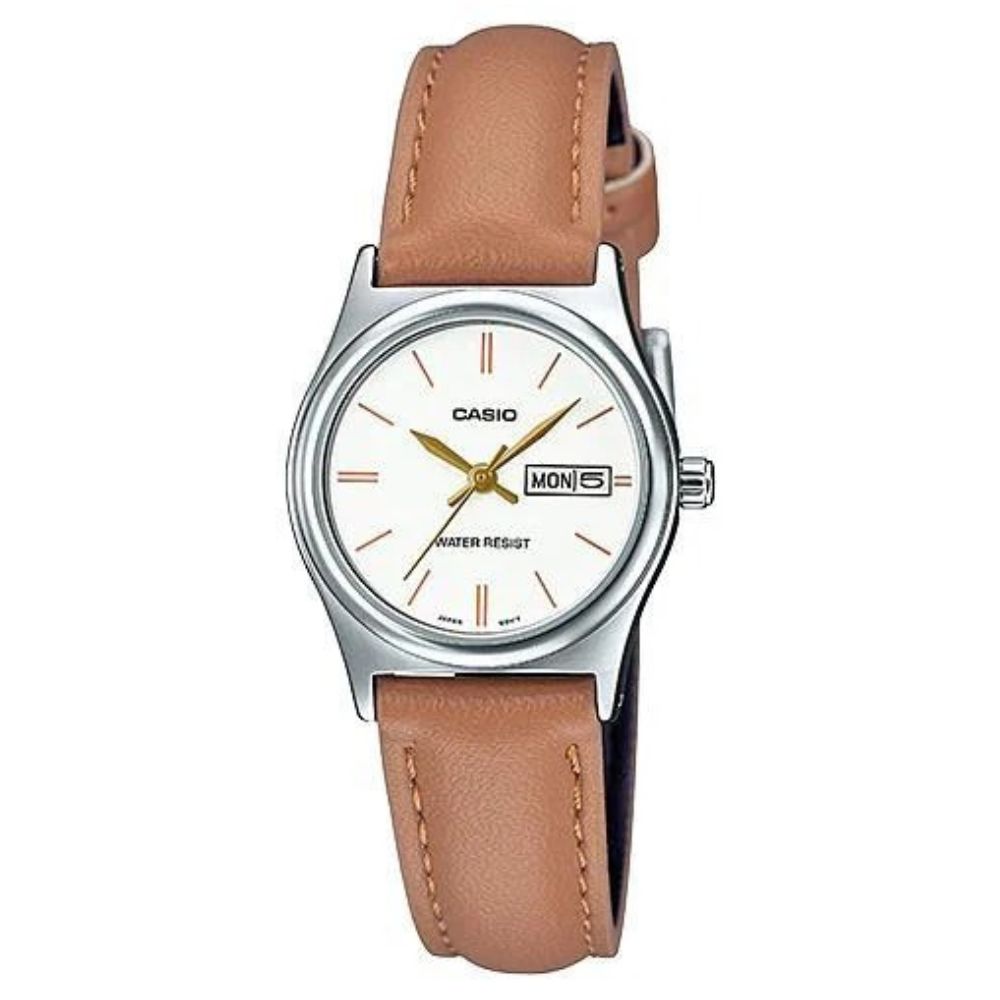 Casio Reloj Casual Correa De Cuero Para Dama Light Brown