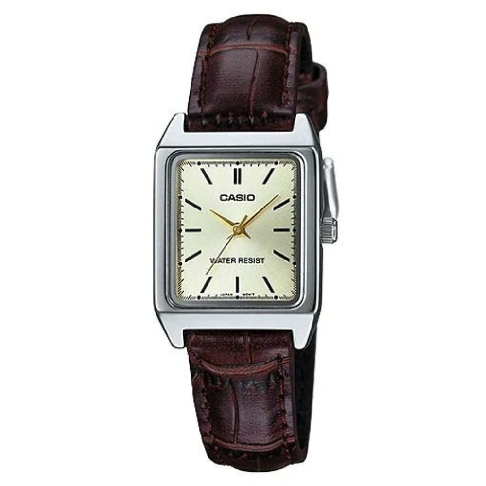 Casio Reloj Casual Correa De Cuero Para Damas Brown