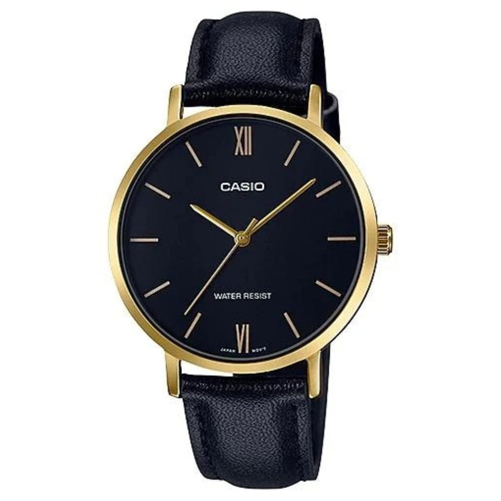 Casio Reloj Casual Correa De Cuero Para Dama Black