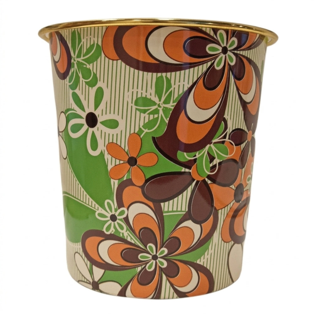 Papelera Plastica Pequeña Verde con Dibujos de Flores