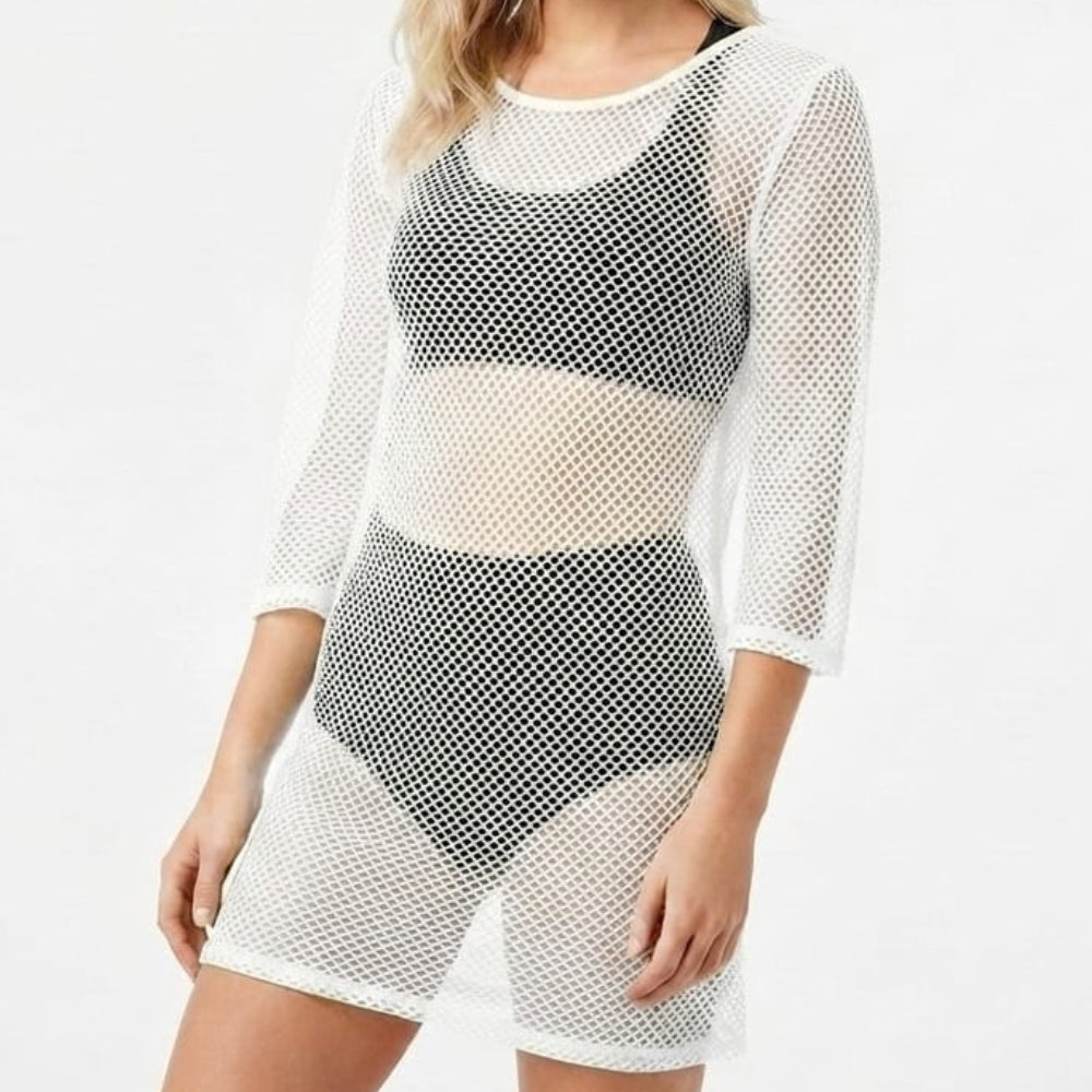 Mania De Ti Vestido Playero Manga Larga Blanco