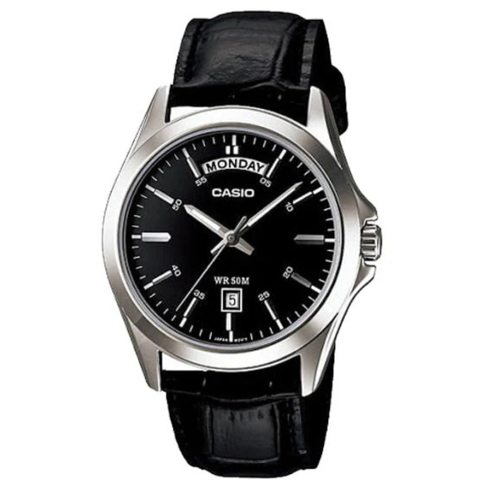 Casio Reloj Casual Correa De Cuero Para Caballero Black