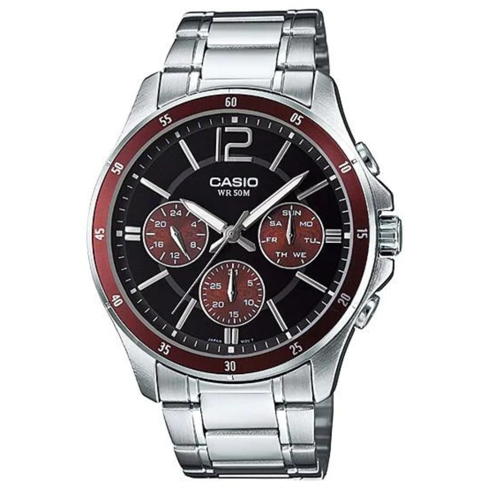 Casio Reloj Casual Correa De Acero Inoxidable Para Caballeros Red Wine