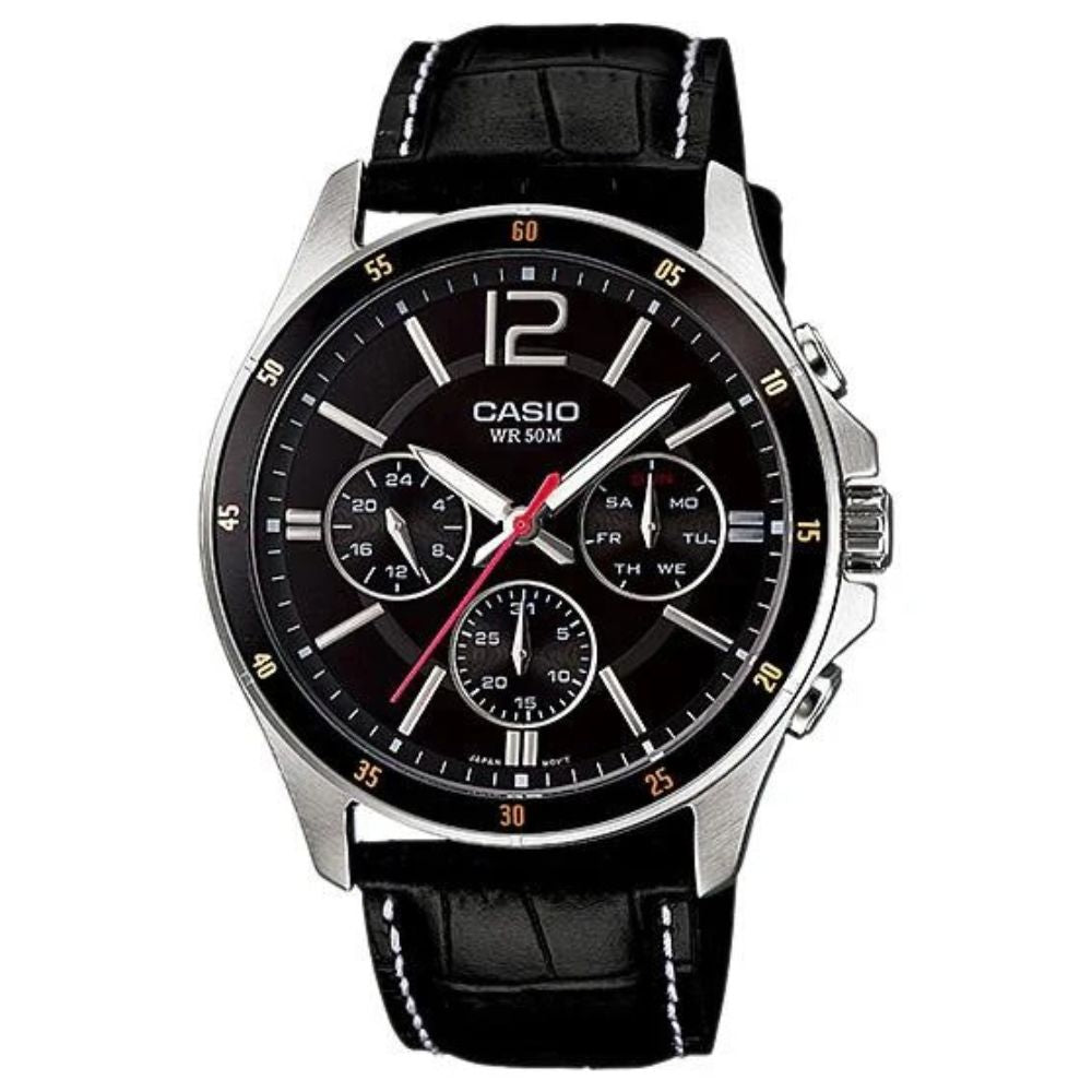 Casio Reloj Casual Correa De Cuero Para Caballero Black