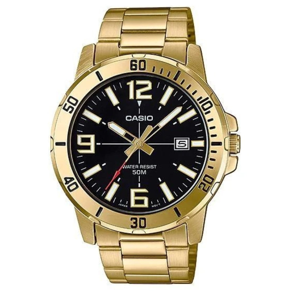 Casio Reloj Casual Correa De Acero Inoxidable Para Caballeros Gold & Black