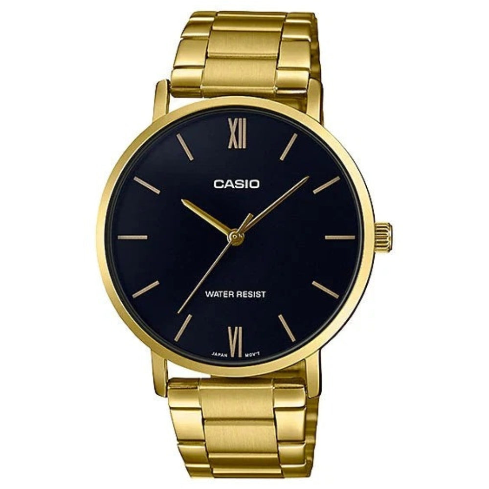 Casio Reloj Casual Correa De Acero Inoxidable Para Caballeros Gold & Black
