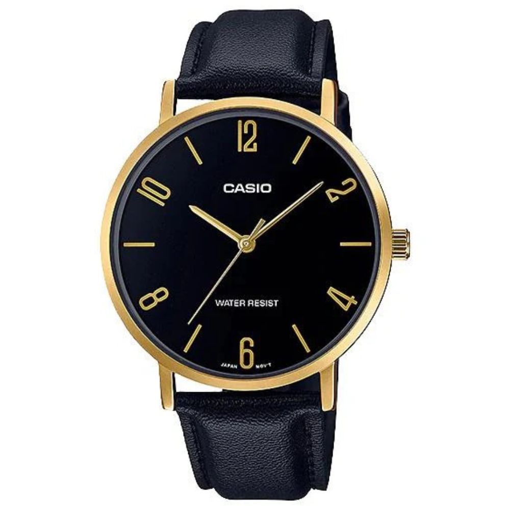 Casio Reloj Casual Correa De Cuero Para Caballero Black