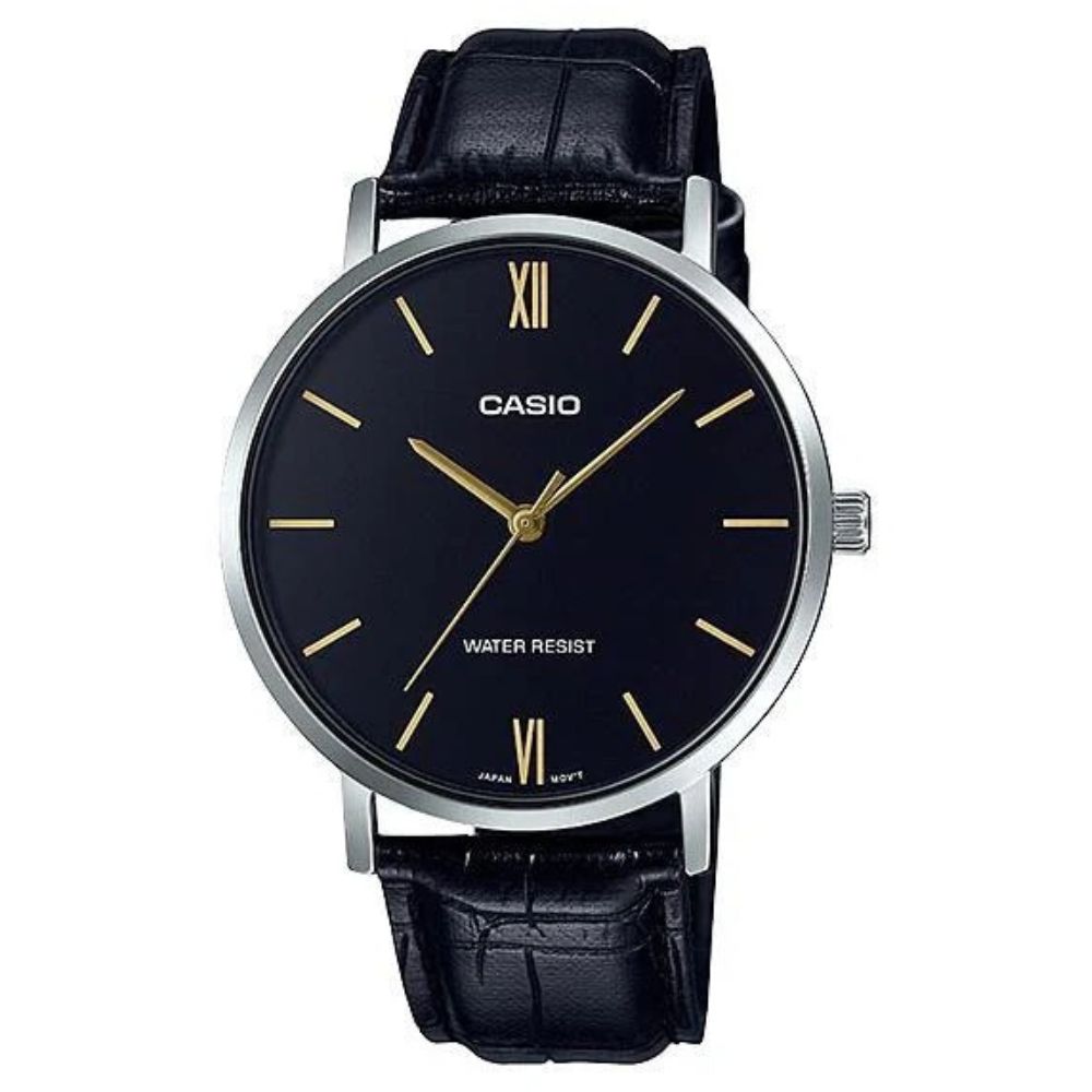 Casio Reloj Casual Correa De Cuero Para Caballero Black