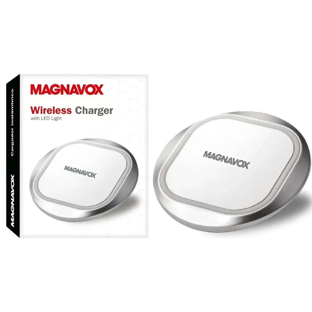 Magnavox Cargador Inalámbrico Con Luz Led Para Smartphones 10 Watts White