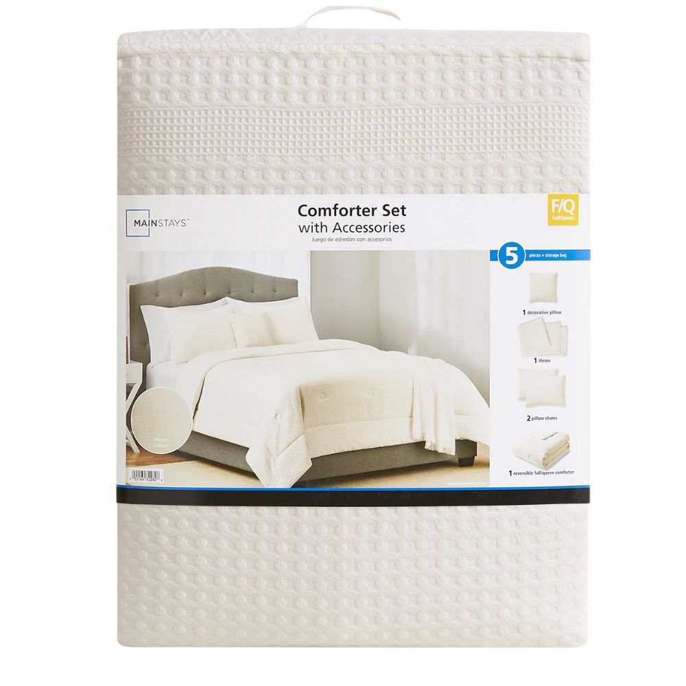 Comforter Set Full Queen Ivory With Accessories 5 Pieces Mainstays