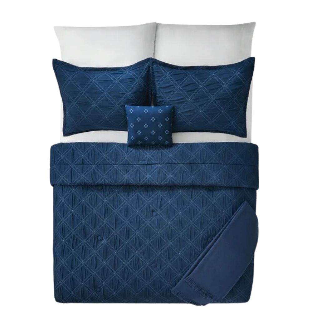 Comforter Set Full Queen Navy With Accessories 5 Pieces Mainstays