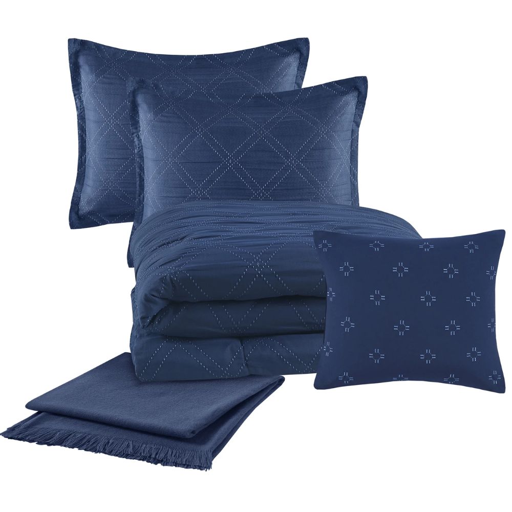 Comforter Set Full Queen Navy With Accessories 5 Pieces Mainstays