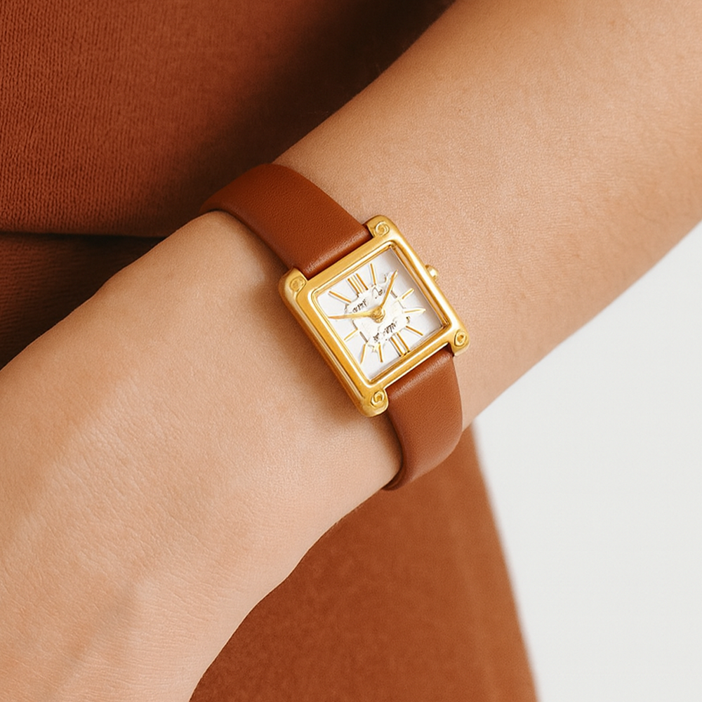 Nine West Reloj Para Damas Square Mocha & Golden