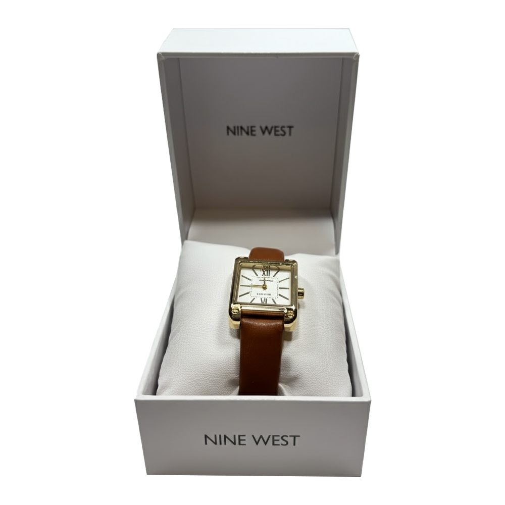 Nine West Reloj Para Damas Square Mocha & Golden