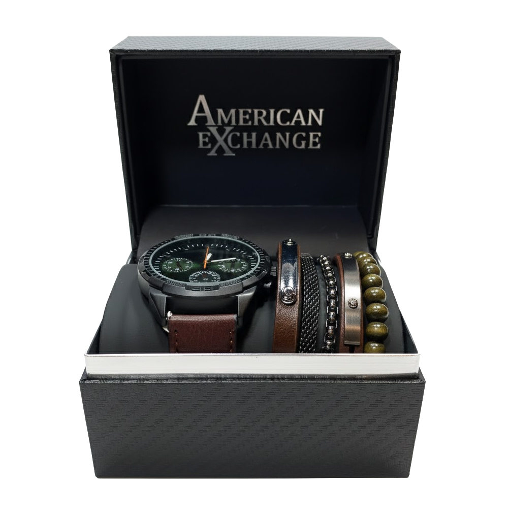 American Exchange Reloj Para Caballeros+Set De Pulseras Brown