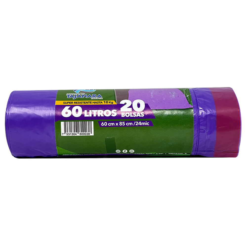 Rollo de 20 Bolsas para Basura con Cinta de Amarre de 60 Litros Color Morado con Aroma Lavanda