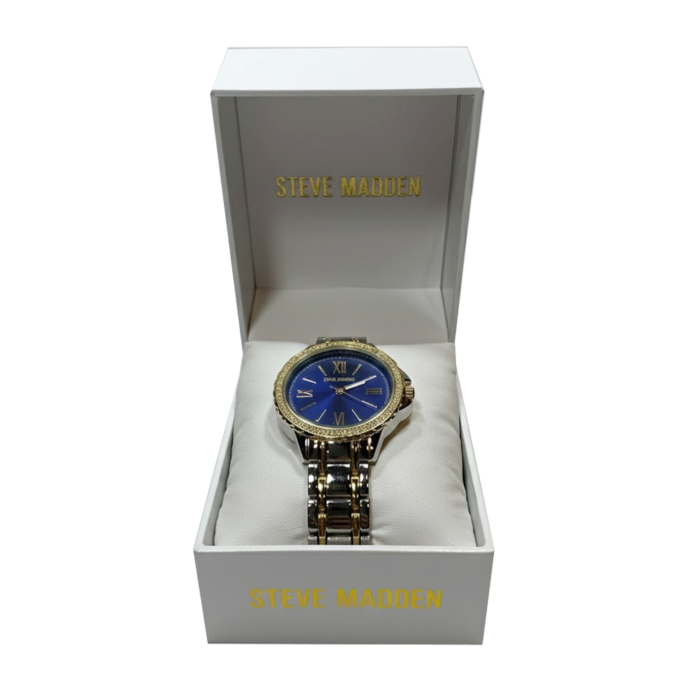 Steve Madden Reloj Golden Blue Zirconia Para Damas