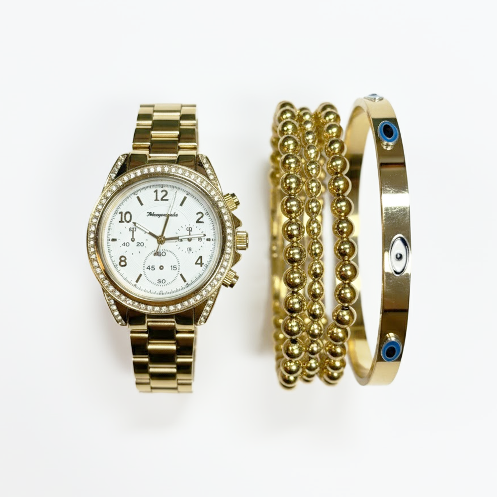 Aeropostale Set De Reloj y Pulseras Golden