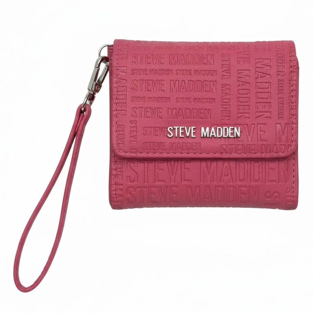 Steve Madden Monedero Embossed Logo Bifold Zip Pink