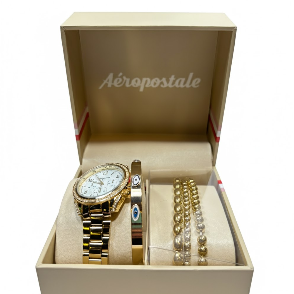 Aeropostale Set De Reloj y Pulseras Golden