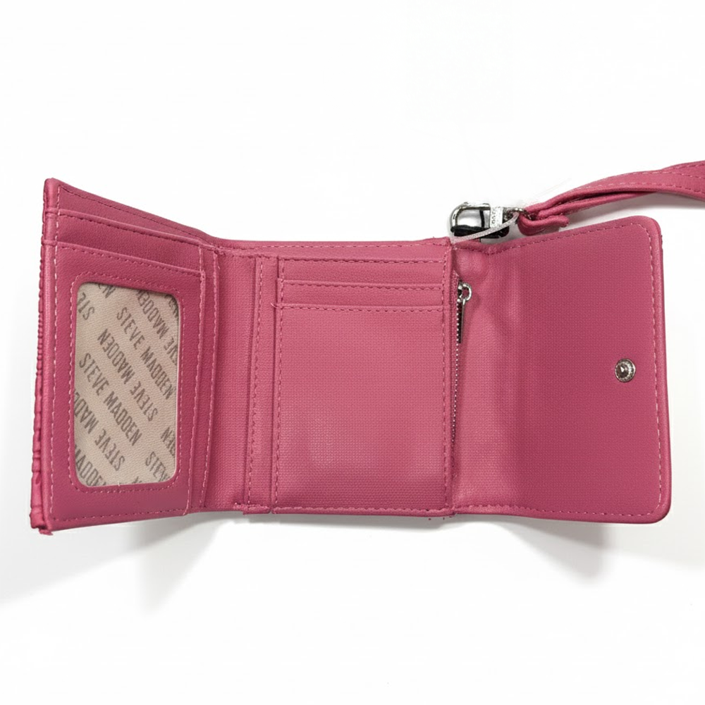 Steve Madden Monedero Embossed Logo Bifold Zip Pink