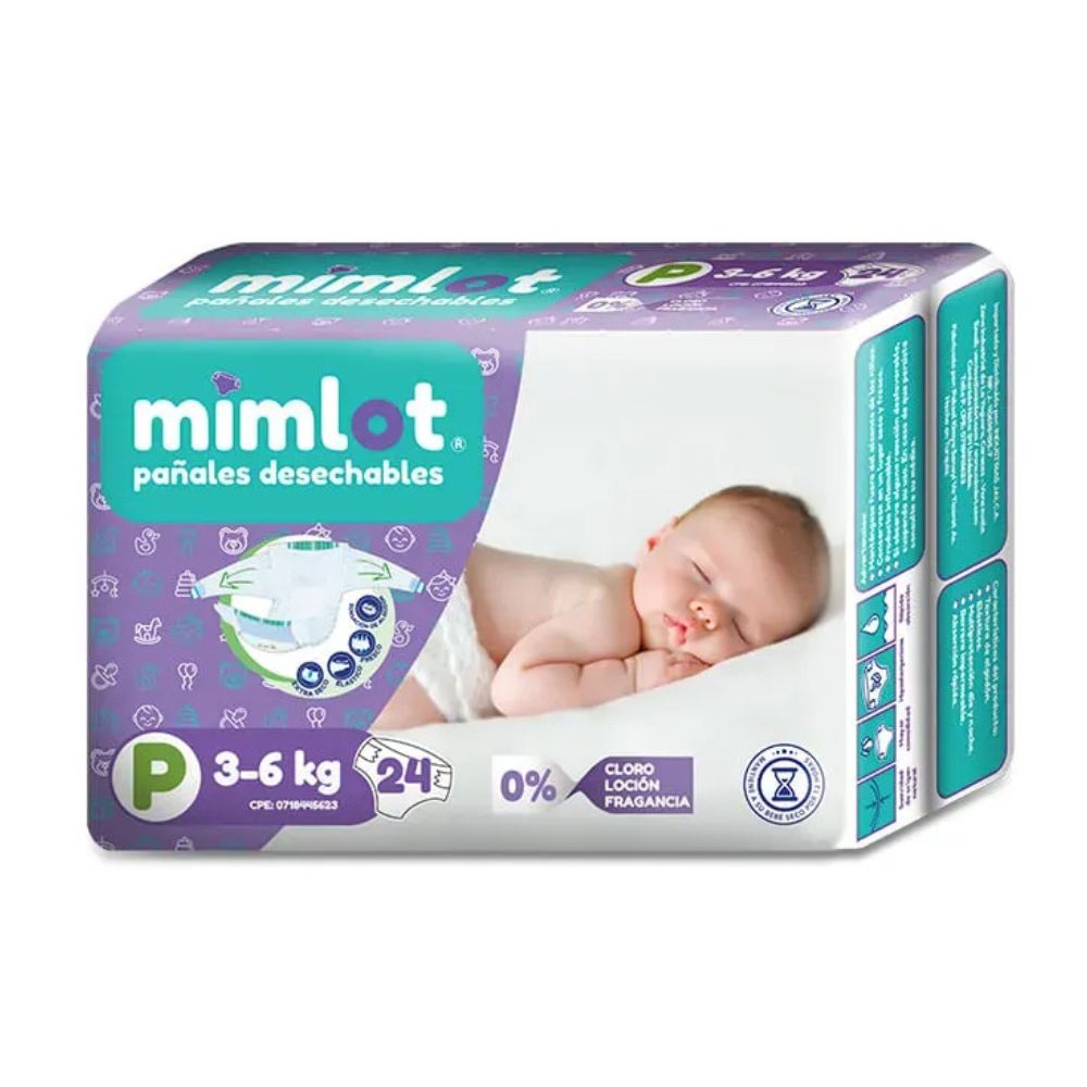 Mimlot Pañal Desechable Bebé Talla P 24 Und