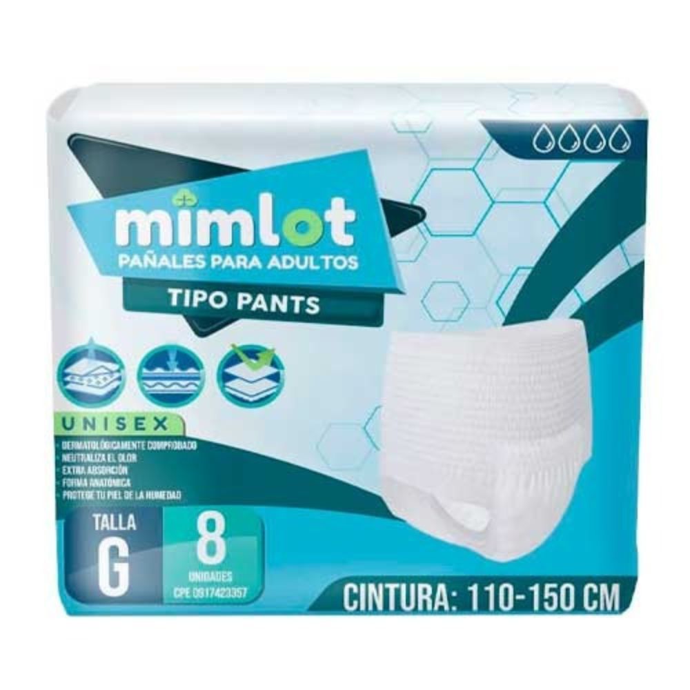 Mimlot Pañales Para Adultos Unisex Tipo Pants Talla G 8 Und