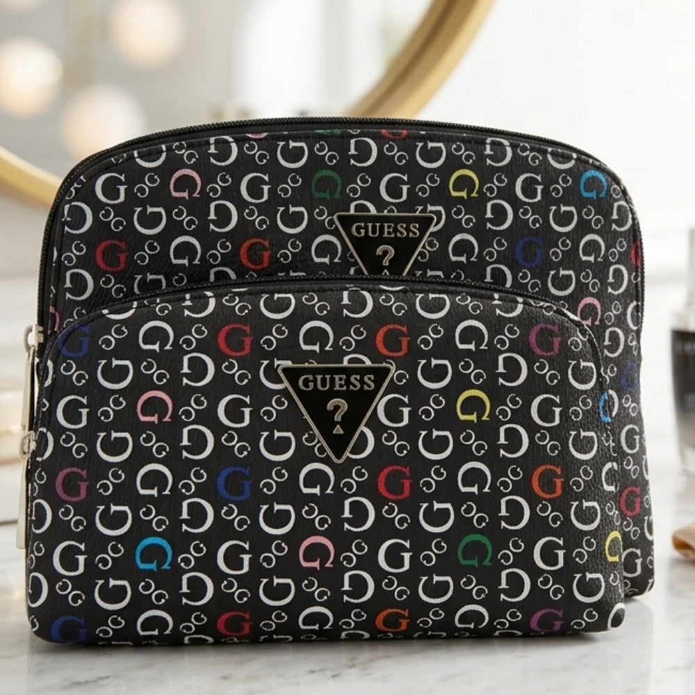 Guess Cosmetiquera Doble Junction Travel Black Multi Logo