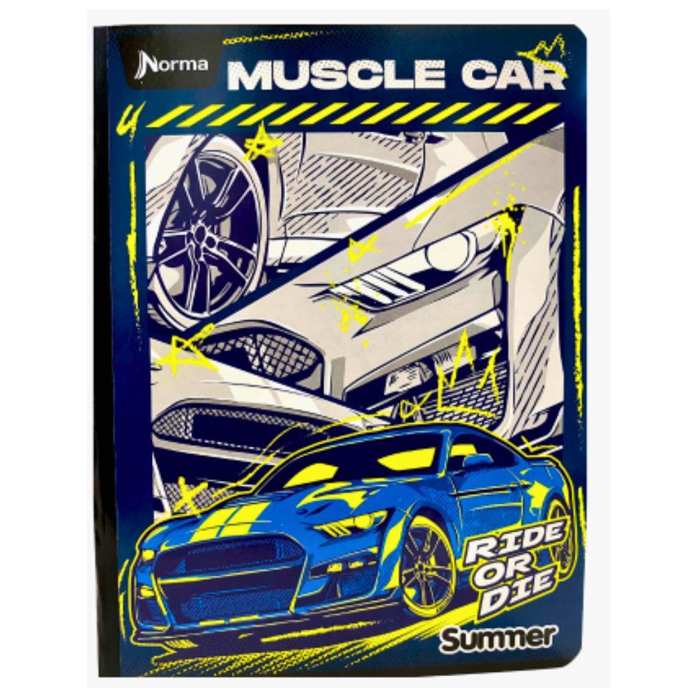 Norma Cuaderno Cuadriculado Cosido 100 Hojas Con Stickers Diseño Muscle Car