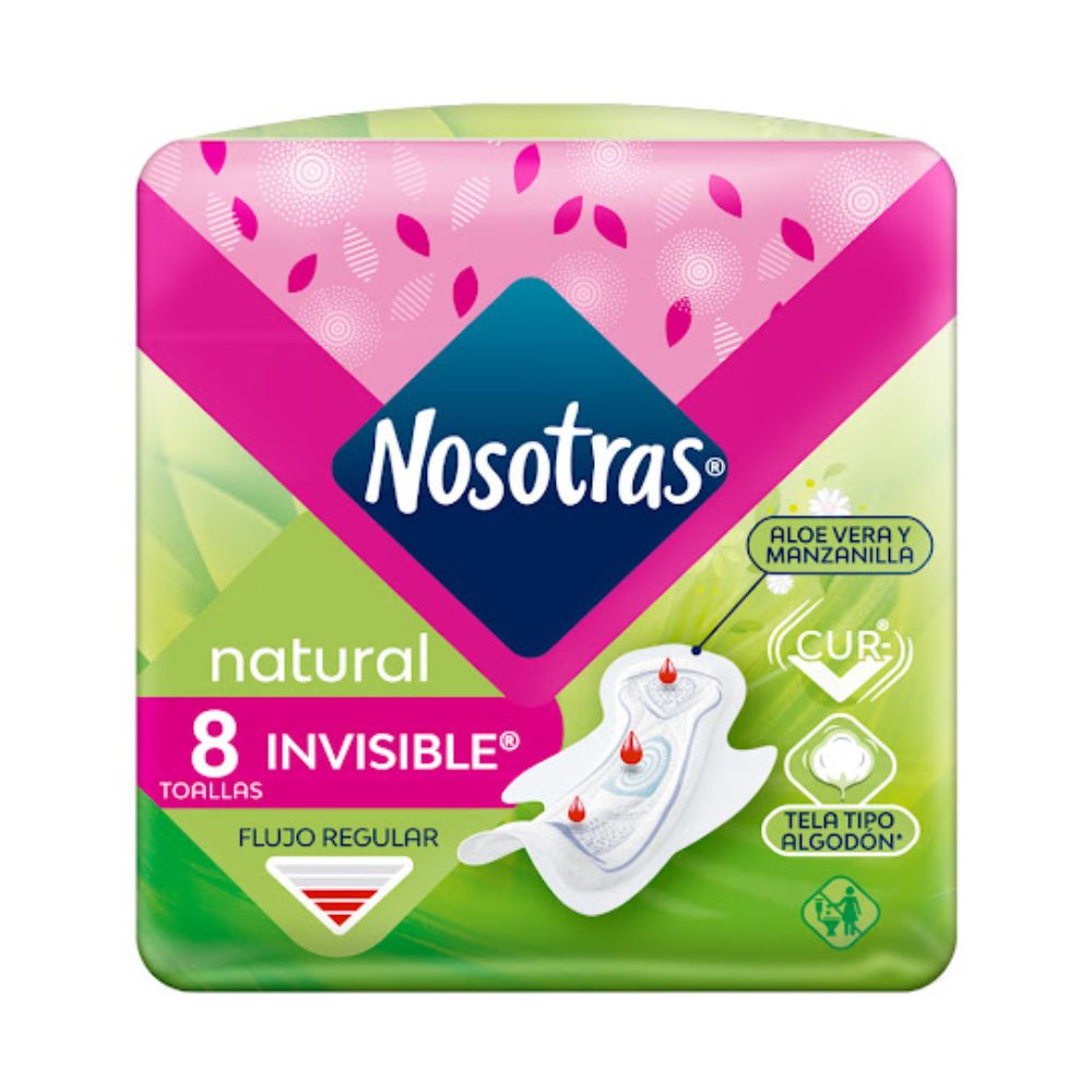 Nosotras Toalla Sanitaria Natural Invisible Algodón 8 Und