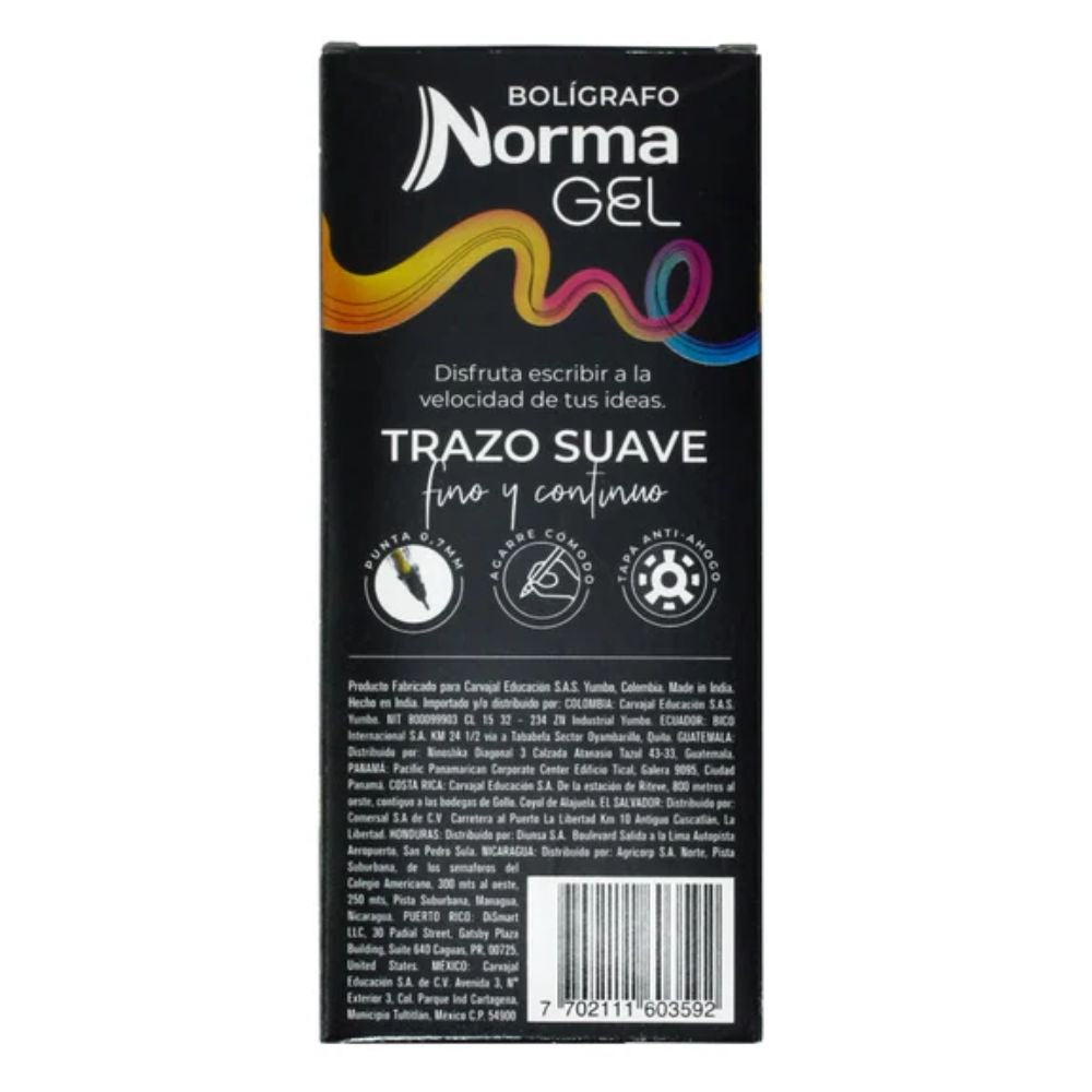 Norma Boligrafo Negro Gel Trazo Suave Punta 0,7 Milimetros 12 Unidades