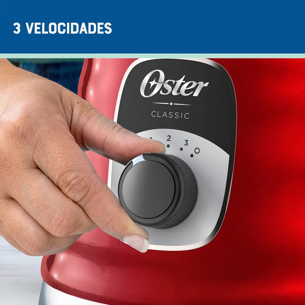 Oster® Licuadora Clásica Roja con Perilla Ergonómica de 3 Velocidades