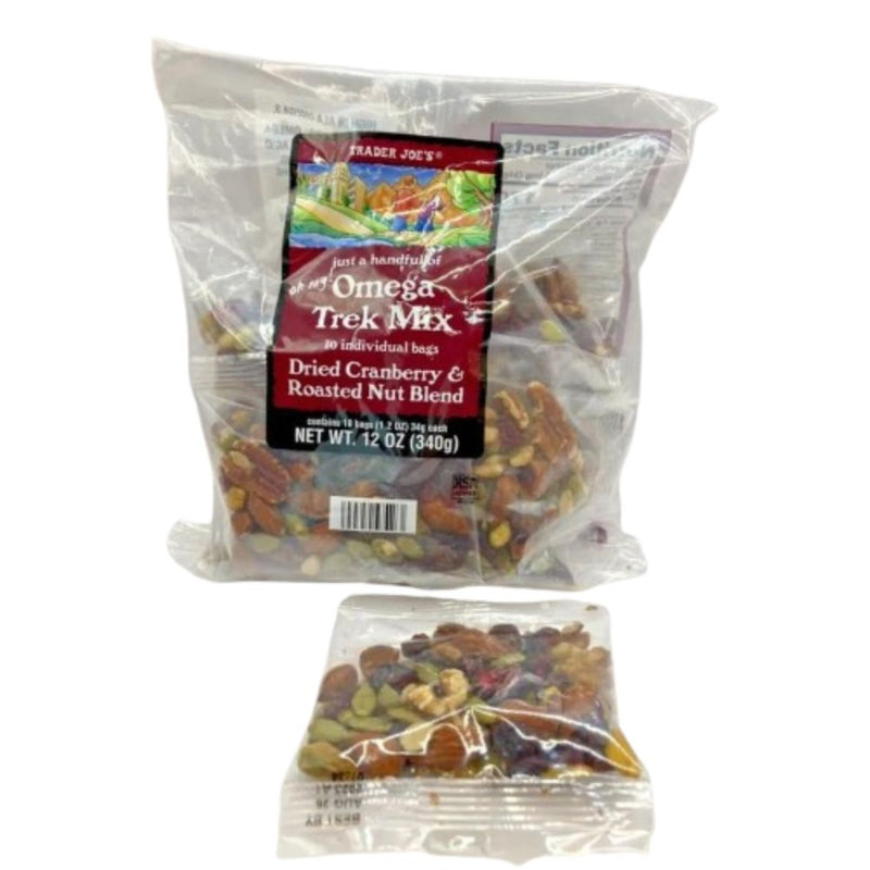 Trader Joe's  Omega Trek Mix 10 Individual Bags Dried Cranberry & Roasted Nut Blend 340g