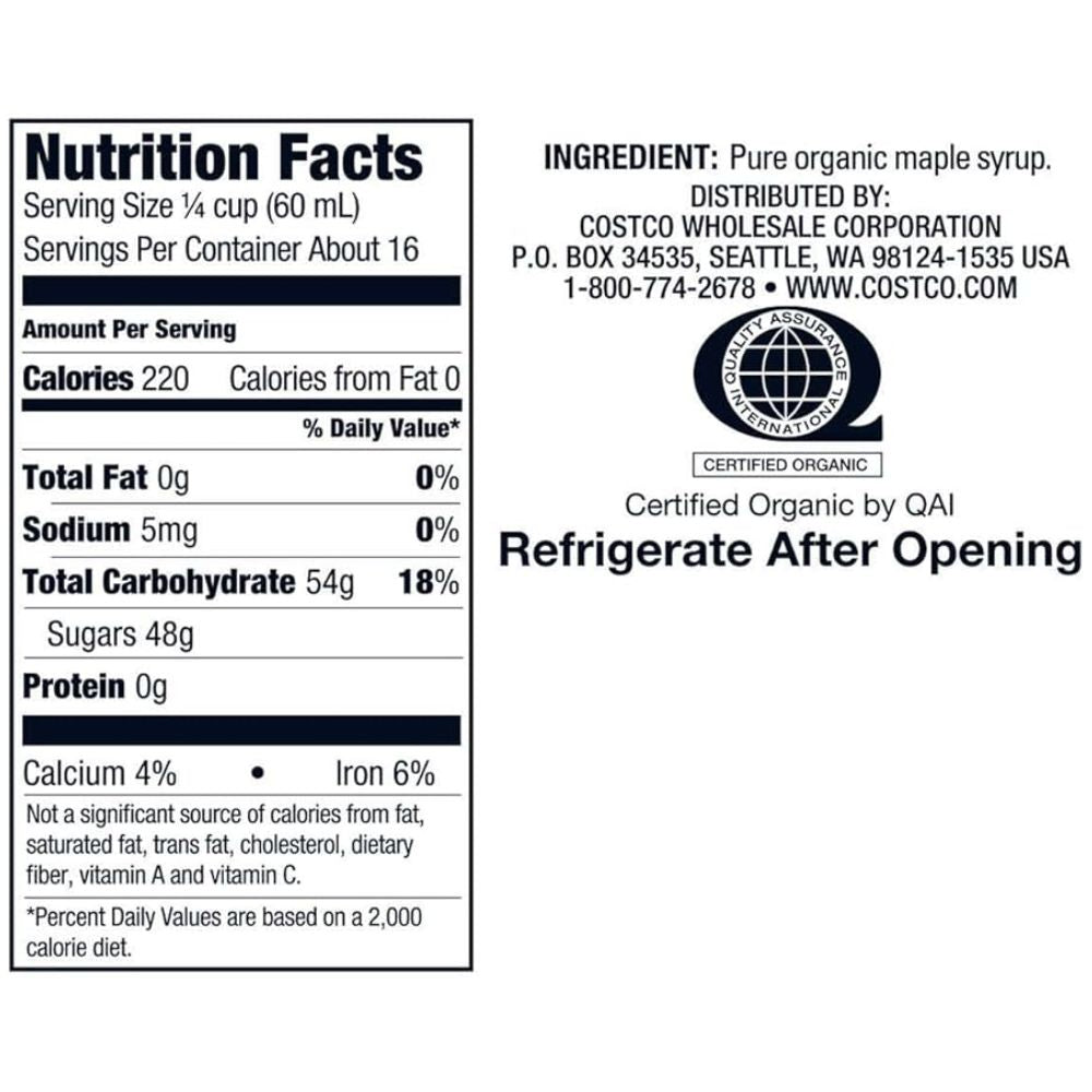 Maple Syrup Kirkland Organic 1 Litro