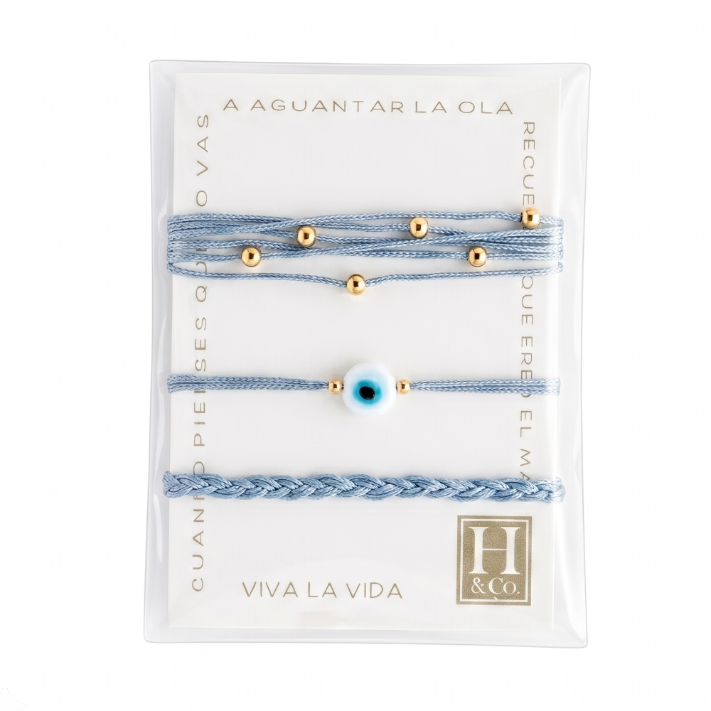 H&Co Trio De Pulseras Para Damas Metalizadas Color Light Blue