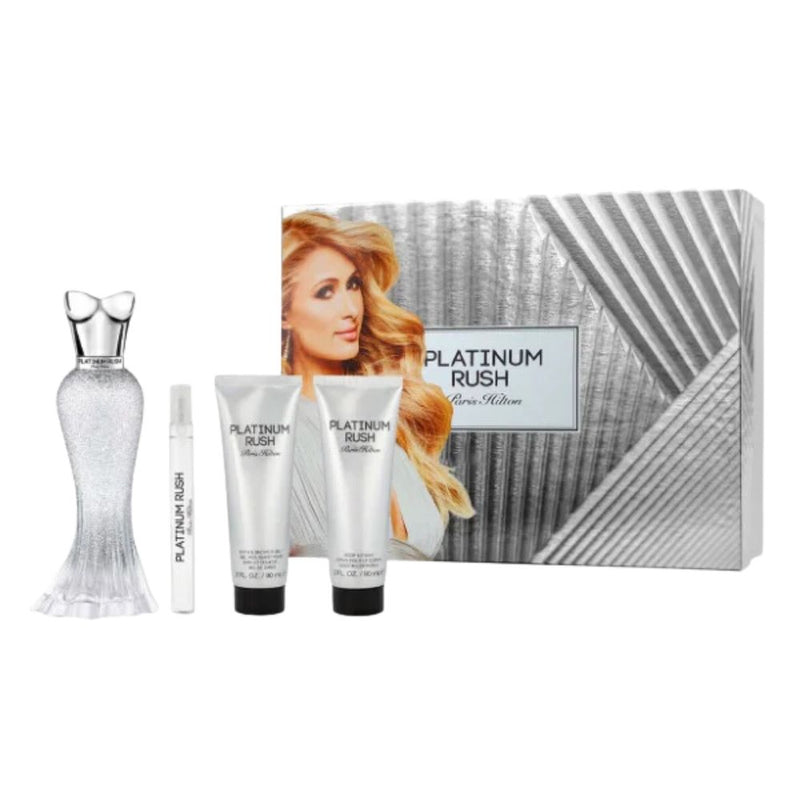 Paris Hilton Platinum Rush Set Eau De Parfum 100ml and 10ml + Body Lotion 90ml + Shower Gel 90ml For Woman