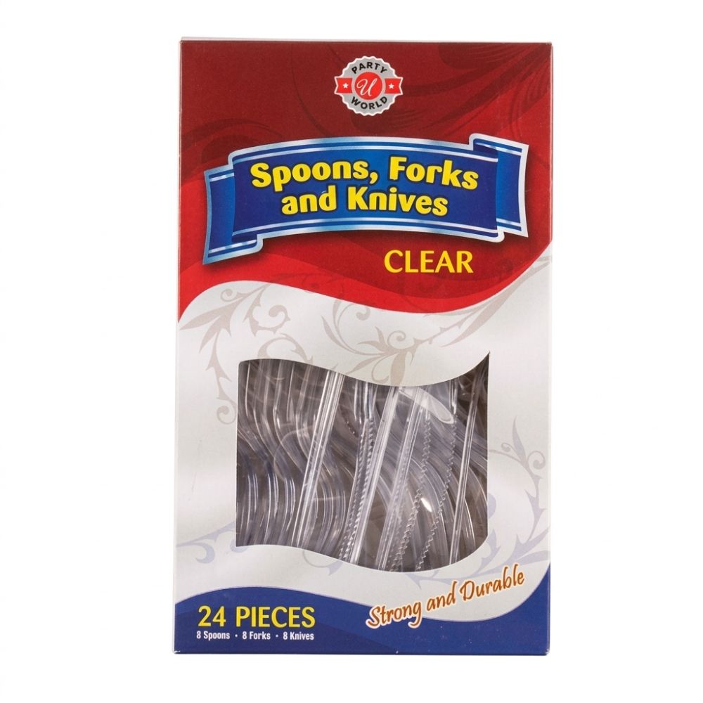 Party World Juego De Cubiertos De Plástico Clear 24 Pzs