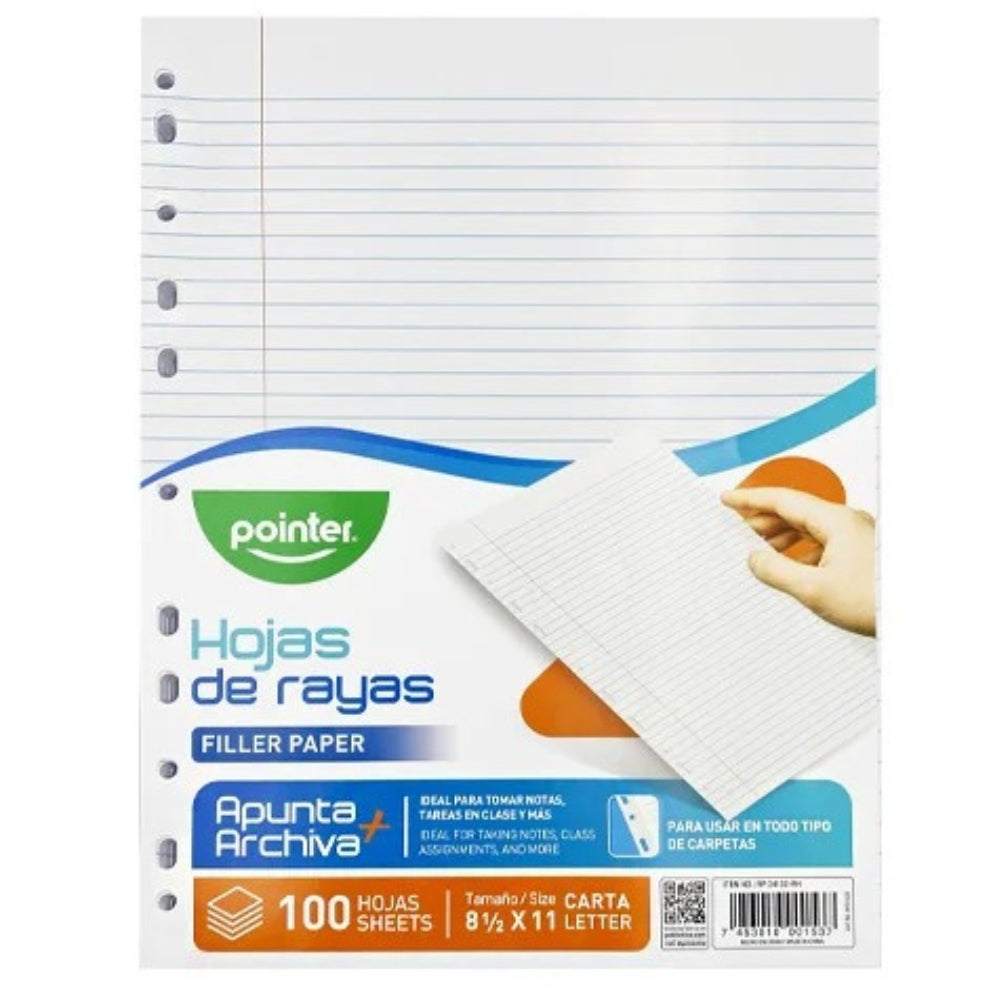 Pointer Hojas Ponchadas Tamaño Carta 100Und
