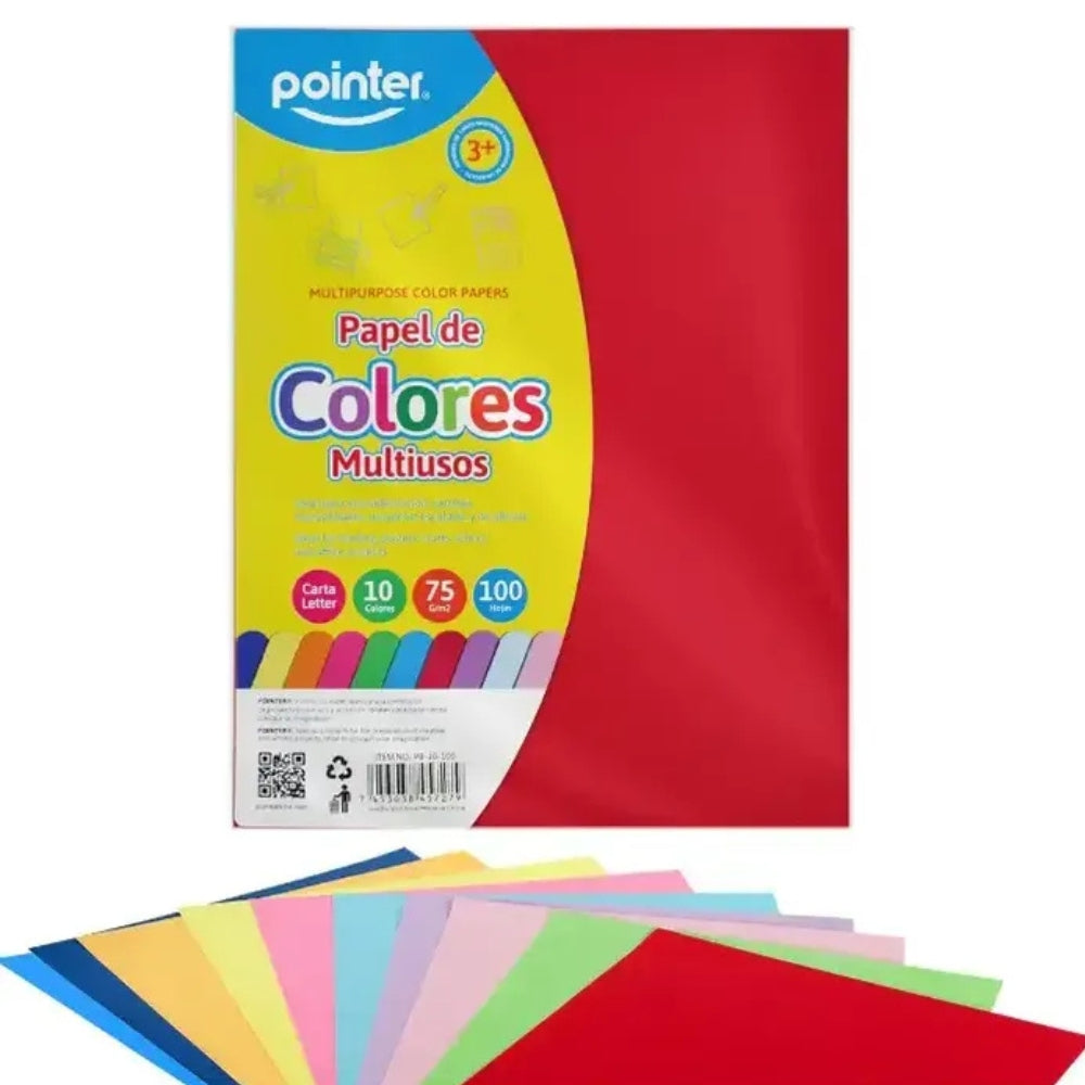 Pointer Papel De Colores Tamaño Carta 100Und