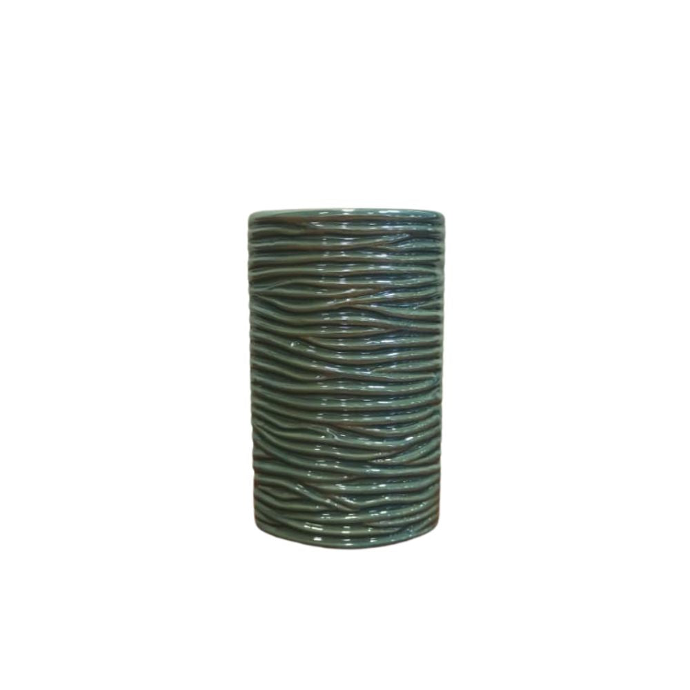 Portavela de Cerámica Efecto Sirena Color Azul Metalizado