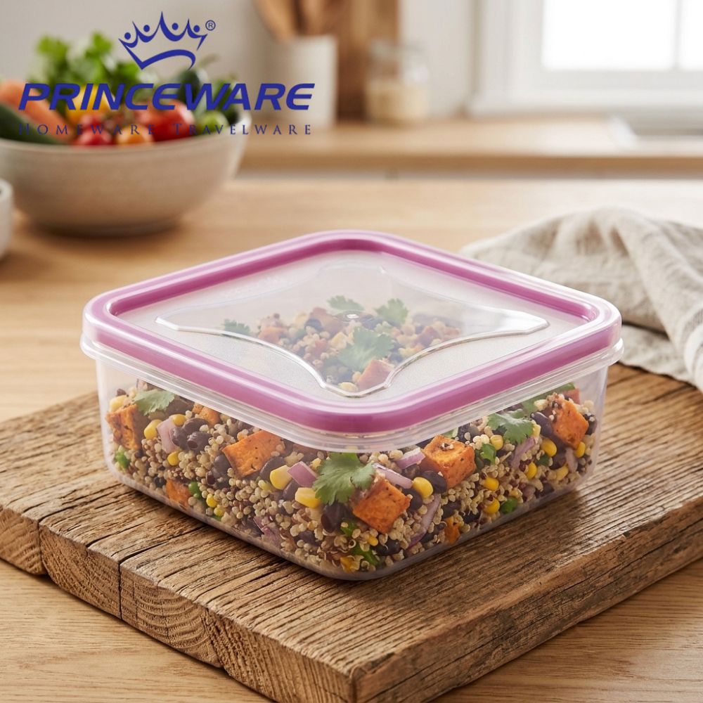 Contenedor De Alimentos Cuadrado Princeware Con Tapa Hermética Purple 260ml