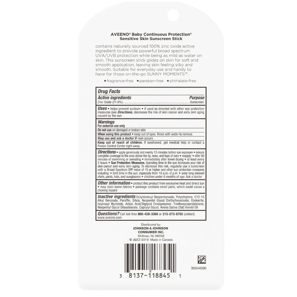 Protector Solar Aveeno Baby Stick de SPF 50 13 gr