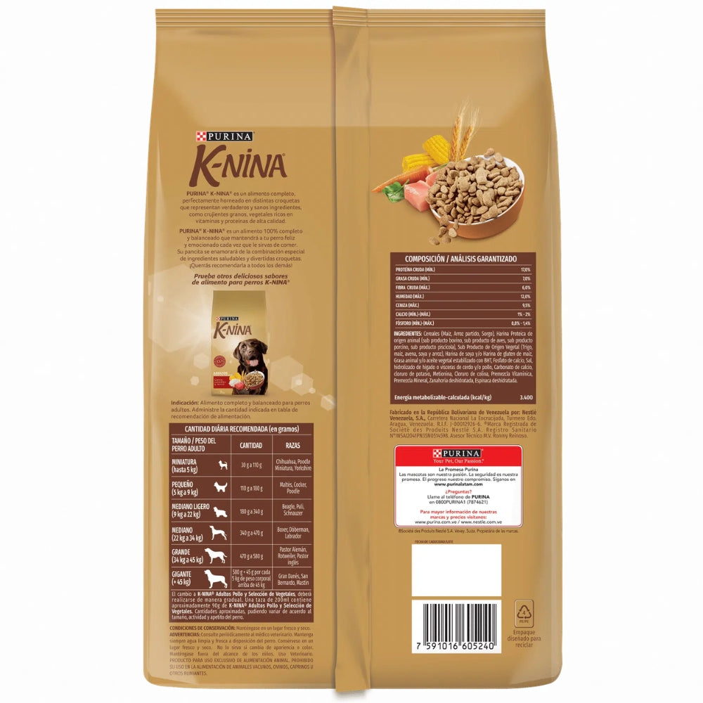Purina K-Nina alimento para perros Adultos todas las Razas Carne, Cereales y Arroz 1 kg