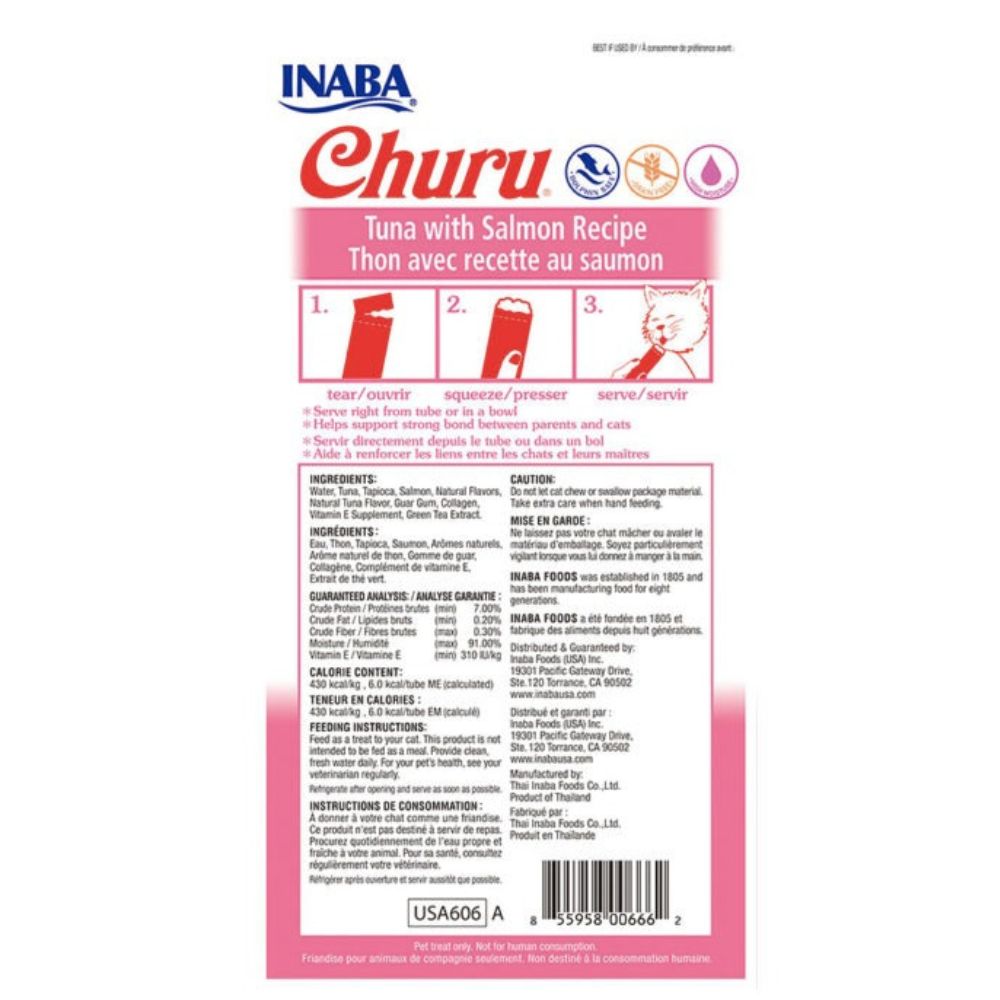 Inaba Churu Snack Húmedo Para Gatos Atún Con Salmón 4Und