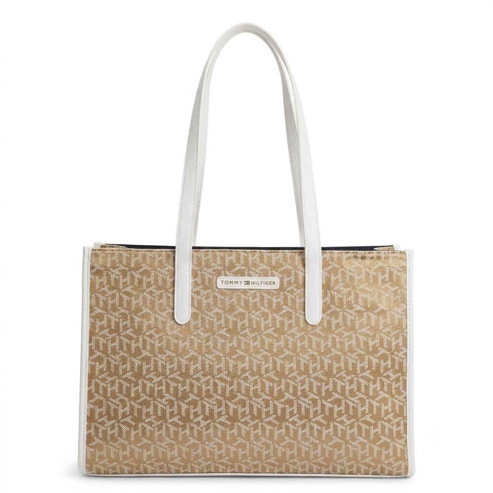 Tommy Hilfiger Cartera Tote Monogram Cream Gold