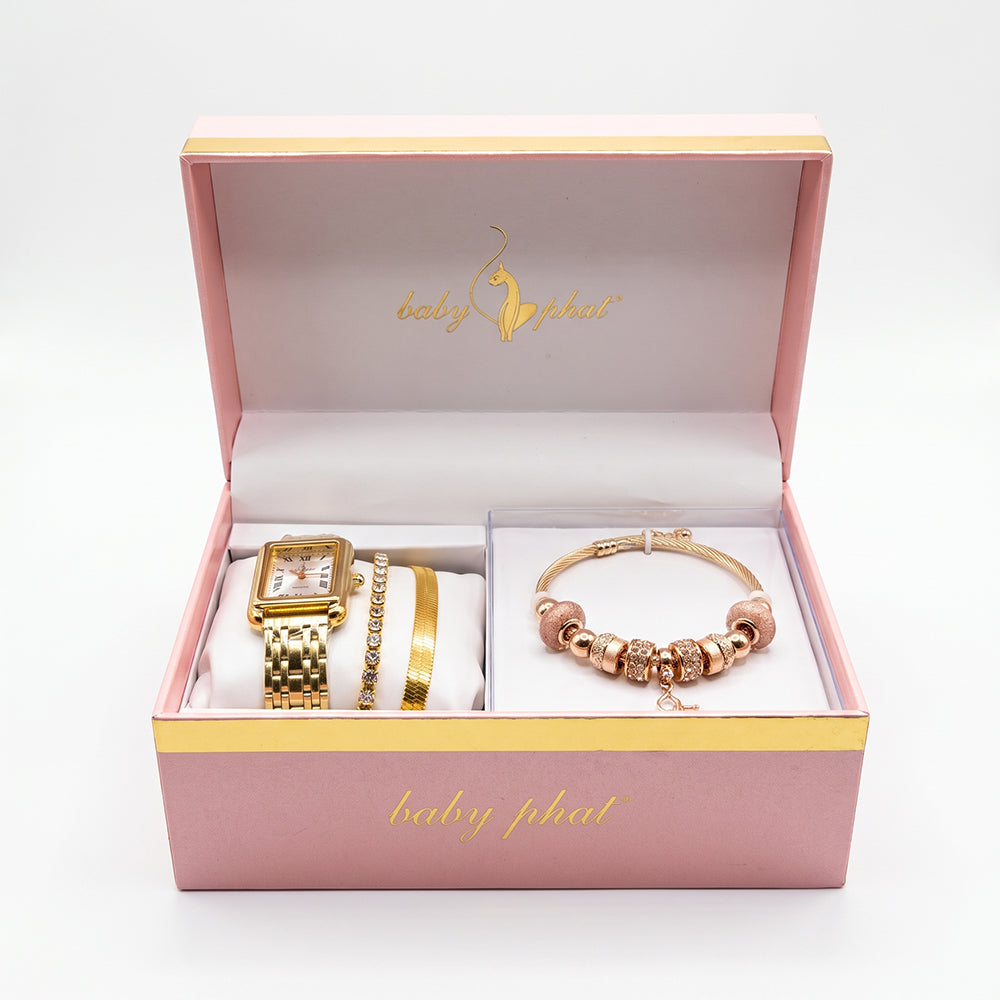 Baby Phat Set De Reloj y Pulseras Gold